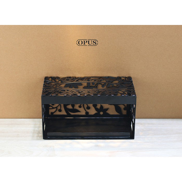 【OPUS東齊金工】金屬工藝面紙盒 《鵲上林梢》經典黑 餐桌收納 面紙架衛生紙架 衛生紙套 居家布置家飾TI-ma08B