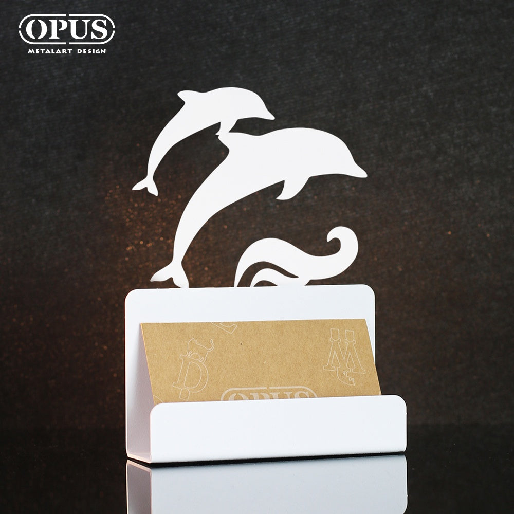 歐式鐵藝名片座《躍動水舞-優雅白》展示架 名片架擺飾 金屬海豚=畢業禮物 桌面收納 OPUS東齊金工 CA-de08W