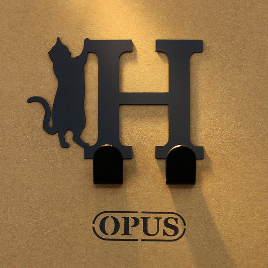 當貓咪遇上字母H 《經典黑》壁飾掛勾/口罩收納 造型無痕掛鉤 居家收納 【OPUS東齊金工】HO-ca10-H(B)