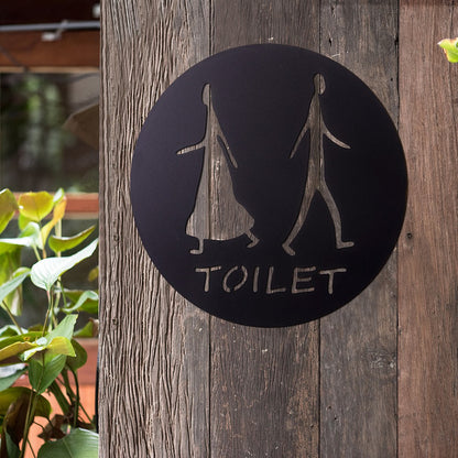 歐式鐵藝-廁所標示牌-圓形款TOILET《邂逅_鏤空黑》 戶外WC 洗手間指示牌【OPUS東齊金工】SB-to02B