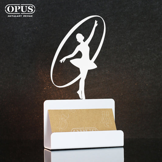 歐式鐵藝名片座《芭蕾-優雅白》名片展示架 金屬收納商務名片盒 舞者舞蹈造型 桌上整理 OPUS東齊金工 CA-ba10W