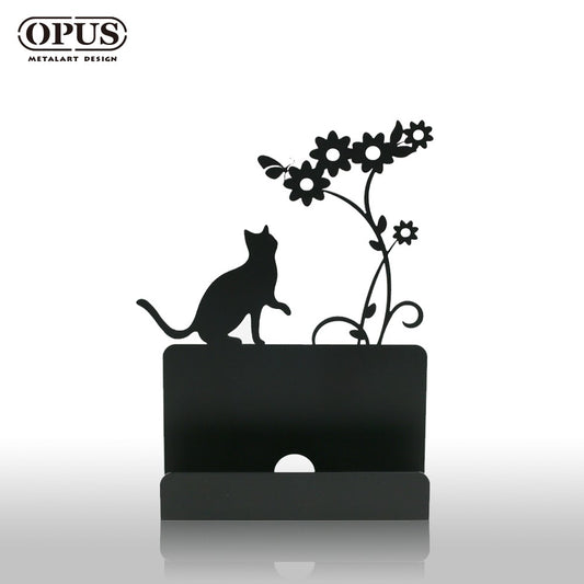 歐式鐵藝名片座《貓咪-黑》名片展示架 桌面收納擺飾 金屬貓狗名片盒 聖誕節交換禮物 OPUS東齊金工 CA-ca02B