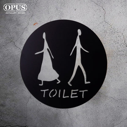 歐式鐵藝-廁所標示牌-圓形款TOILET《邂逅_鏤空黑》 戶外WC 洗手間指示牌【OPUS東齊金工】SB-to02B