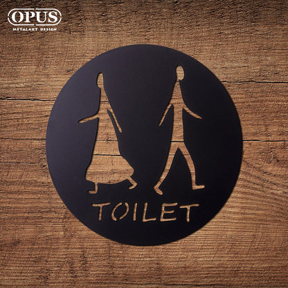 歐式鐵藝-廁所標示牌-圓形款TOILET《邂逅_鏤空黑》 戶外WC 洗手間指示牌【OPUS東齊金工】SB-to02B