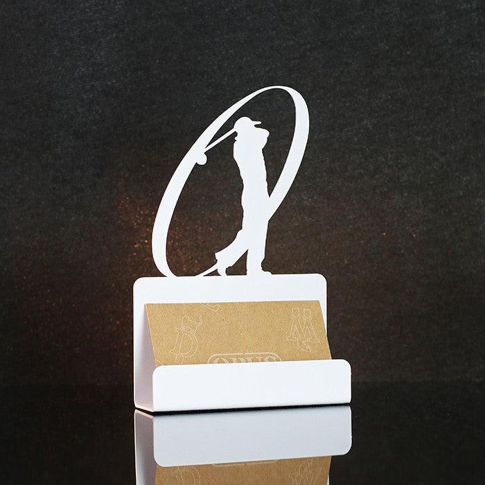 歐式鐵藝名片座《揮桿擊球 / 優雅白》名片架 展示架 桌面收納擺飾 創意金屬名片盒 OPUS東齊金工 CA-go12W