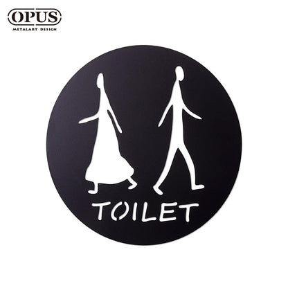 歐式鐵藝-廁所標示牌-圓形款TOILET《邂逅_鏤空黑》 戶外WC 洗手間指示牌【OPUS東齊金工】SB-to02B